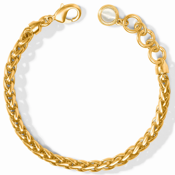 Julie Vos Cobblestone Link Bracelet, flat lay product view showing wheat-braid chain and charm