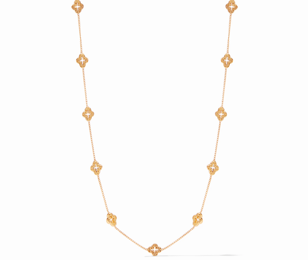 Julie Vos Florentine Demi Delicate Station Necklace, product shot on white background, full length showing all twelve floral stations and adjustable chain.