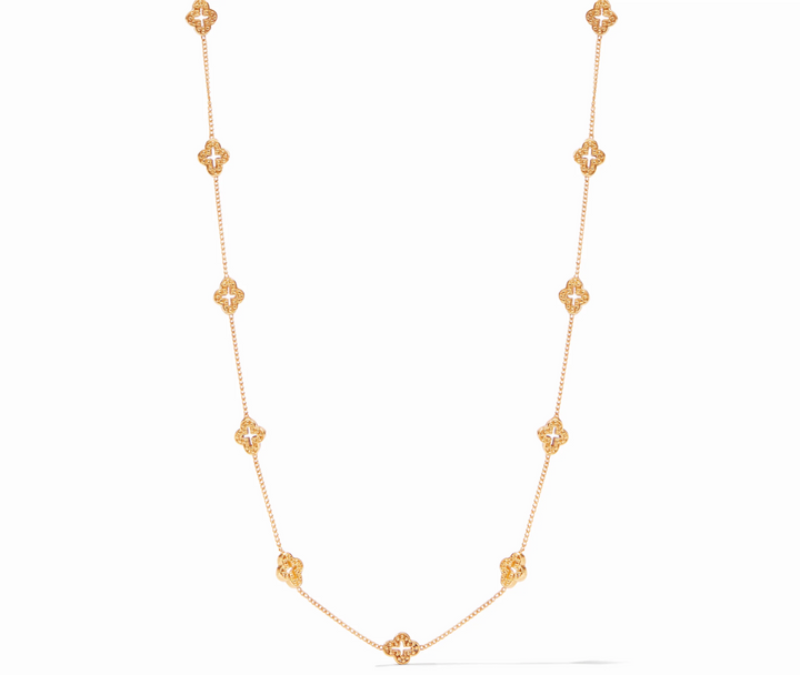 Julie Vos Florentine Demi Delicate Station Necklace, product shot on white background, full length showing all twelve floral stations and adjustable chain.