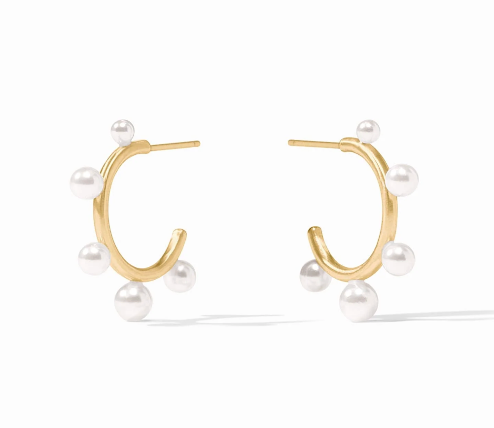 Julie Vos Hydra Pearl Hoop Earring, front-facing product pair view showing pearl placement along hoop in SMALL 