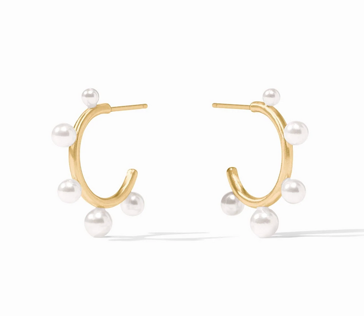Julie Vos Hydra Pearl Hoop Earring, front-facing product pair view showing pearl placement along hoop in SMALL 