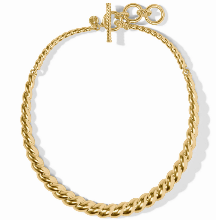 Julie Vos Ravello Collar Necklace, product shot laid flat in circular formation showing toggle closure and hallmark detail.