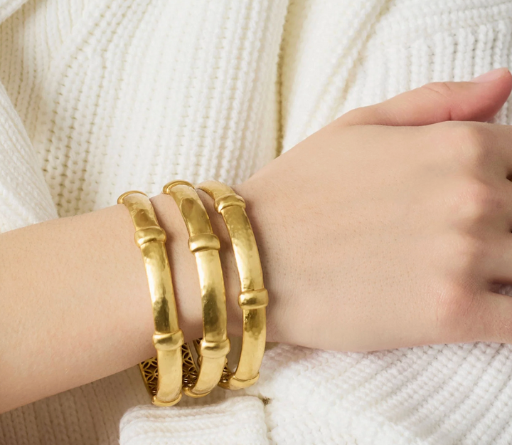 Julie Vos Sahara Bangle Bracelet, on-model detail worn in a stack of three