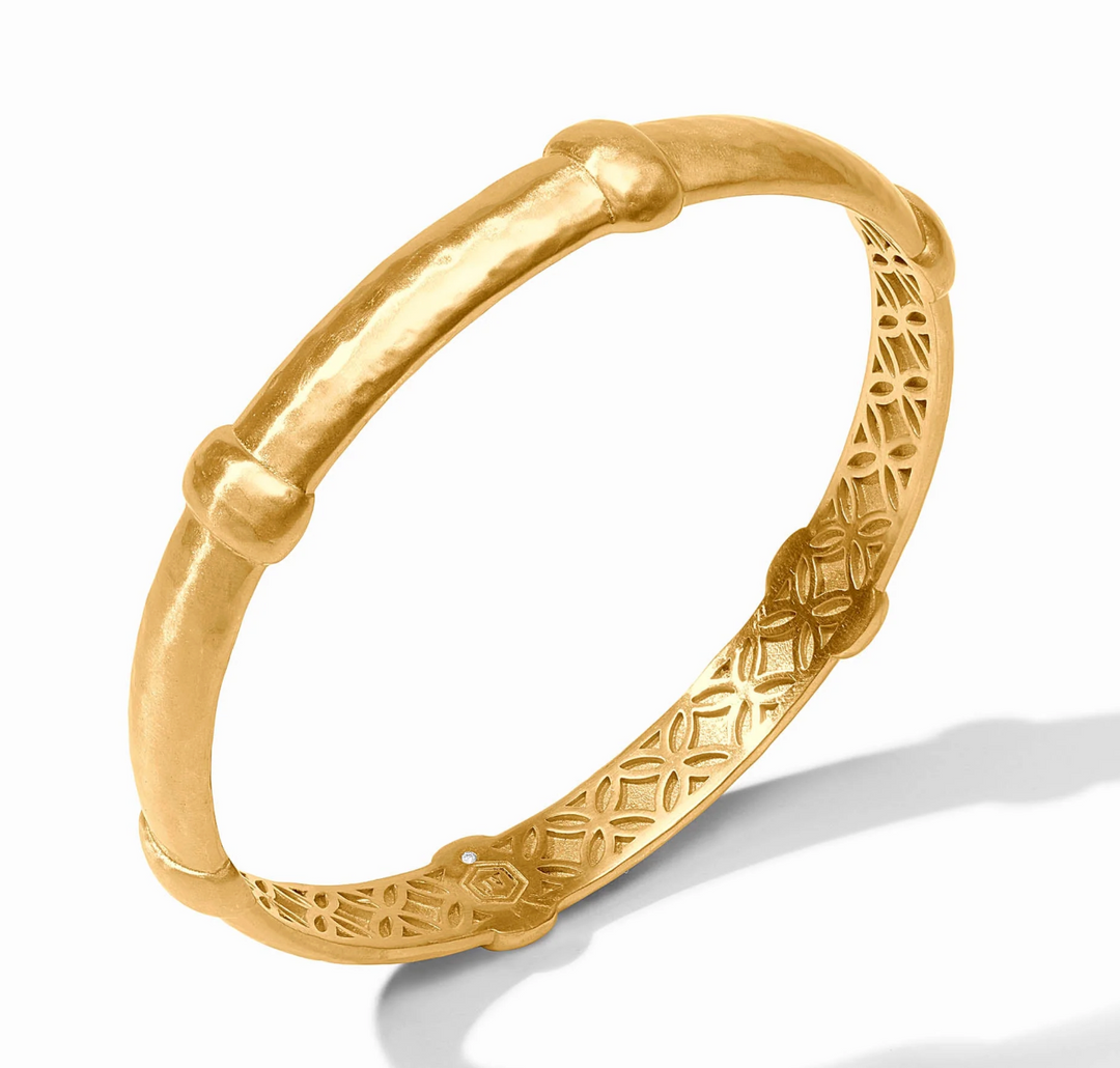 Julie Vos Sahara Bangle Bracelet, three-quarter product view showing hammered and filigree sections