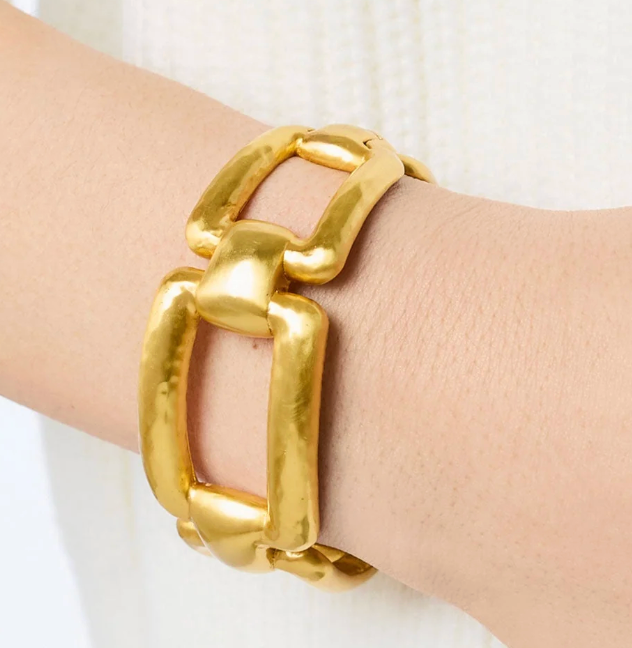 Julie Vos Sahara Cuff Bracelet, on-model wrist detail showing scale and fit