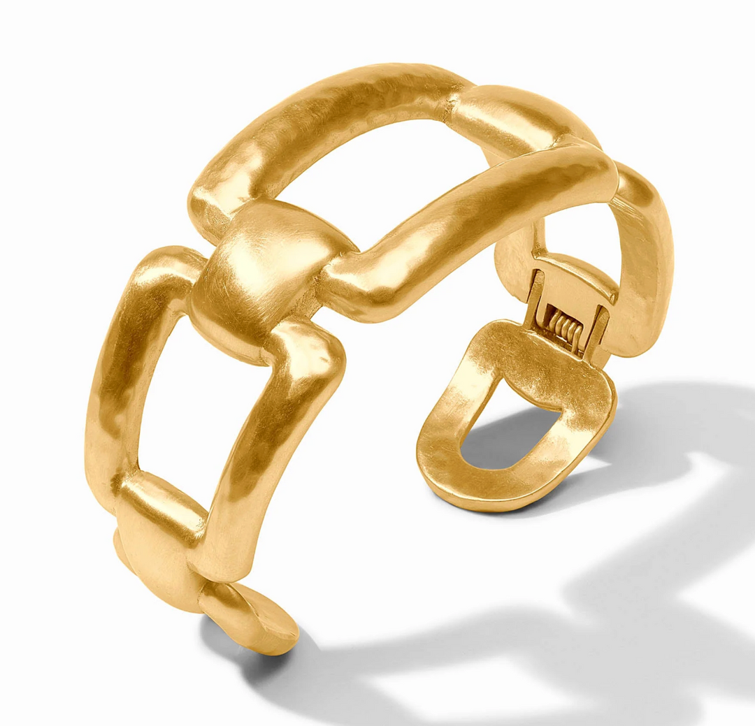 Julie Vos Sahara Cuff Bracelet, three-quarter product view showing hinge and clasp detail