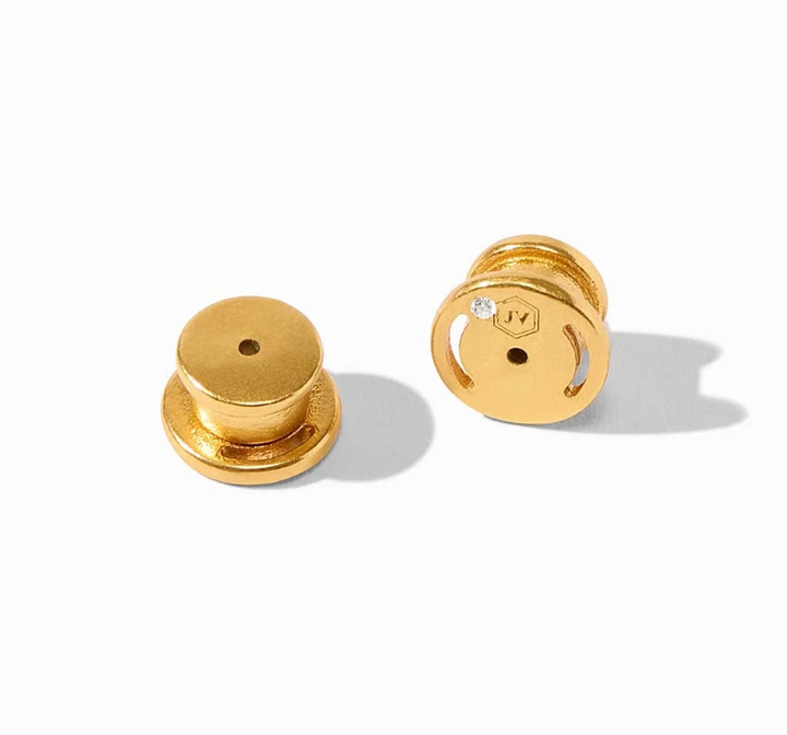 Julie Vos Sahara Demi Doorknocker Earring, product view of matched earring backs showing post and hallmark