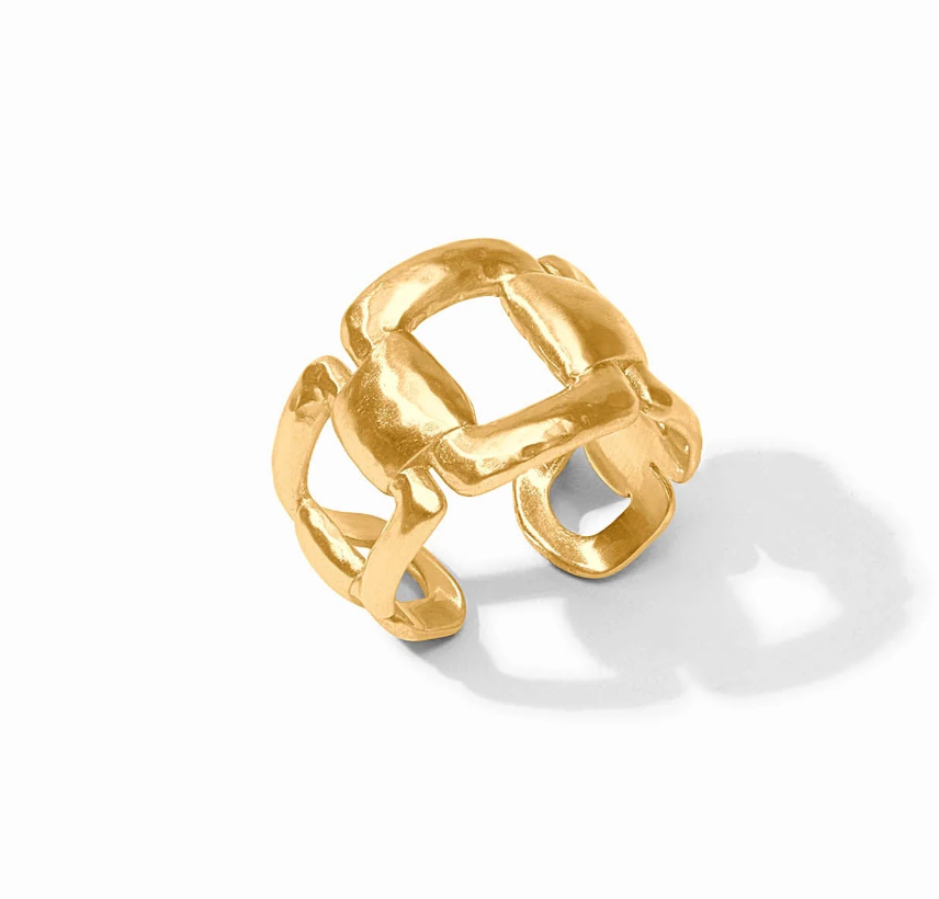 Julie Vos Sahara Ring, product shot on white background, angled top-down view showing full band and link detailing.