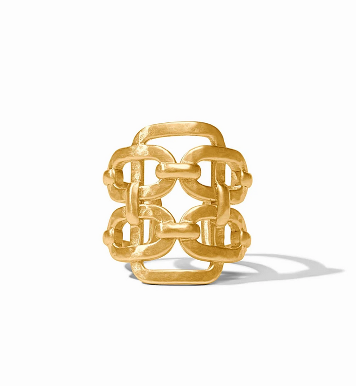 Julie Vos Sahara Statement Ring, product shot on white background, front view showing tall interlocking chain-link band design.