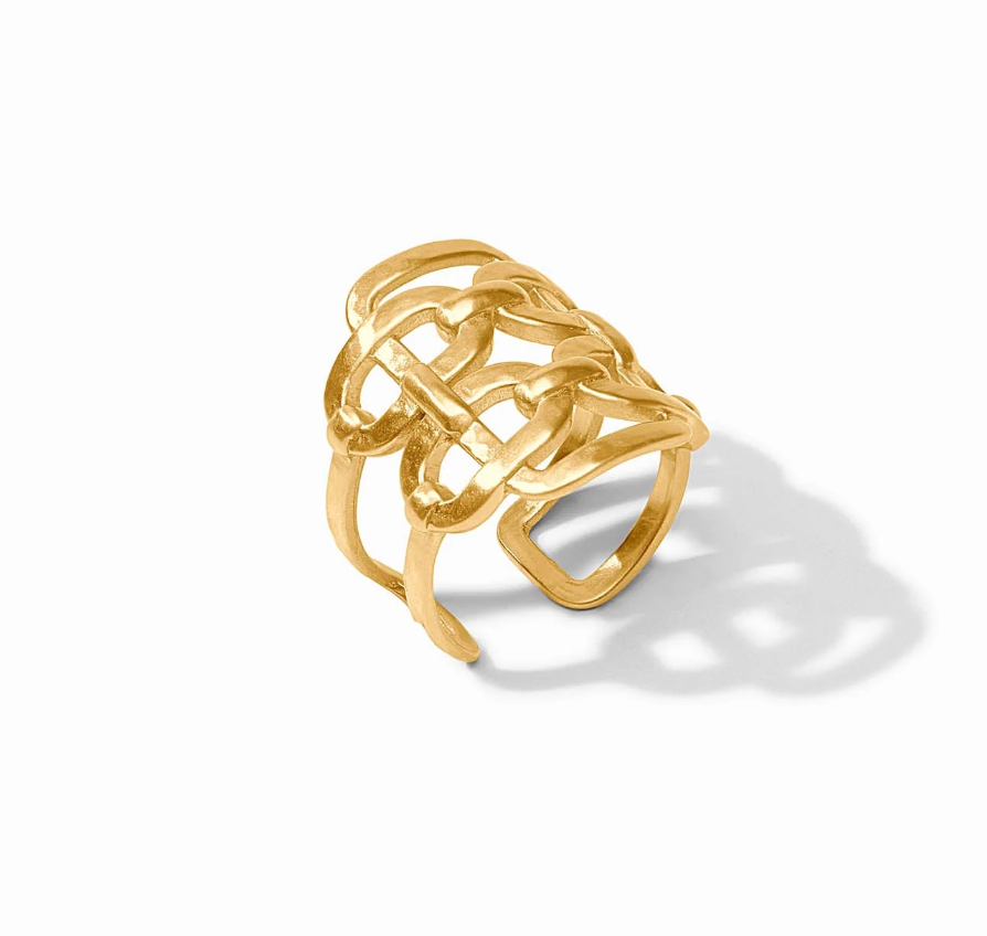 Julie Vos Sahara Statement Ring, product shot on white background, angled view showing full link pattern and band depth.