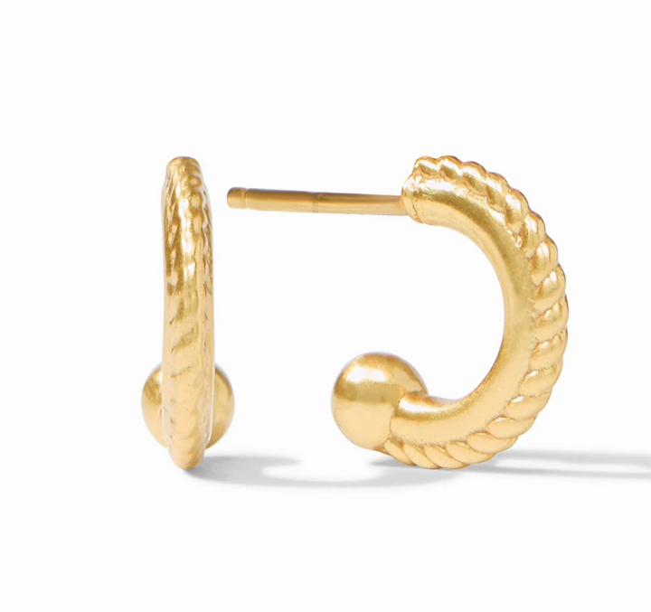 Julie Vos Theodora Hoop &amp; Charm Earring, product view of rope-textured huggie hoop detail