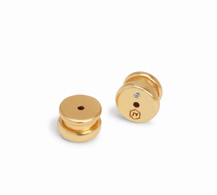 Julie Vos Theodora Hoop &amp; Charm Earring, product view of earring backs showing post and hallmark