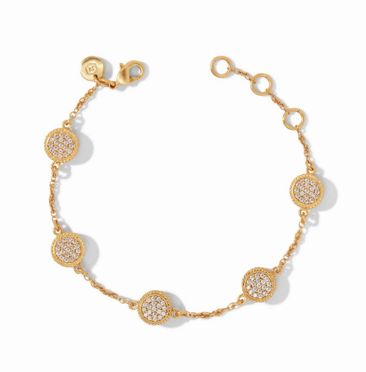 Julie Vos Windsor Delicate Bracelet, flat lay product view showing full pavé station layout