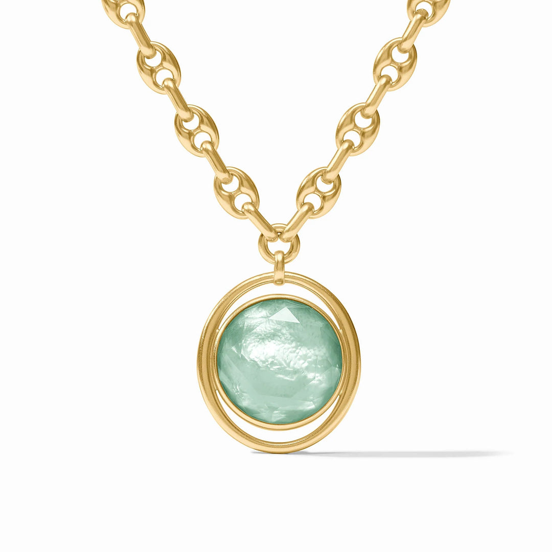 Julie Vos Laguna Statement Necklace, 24K gold plate and imported glass, toggle closure, 1.9 inch pendant