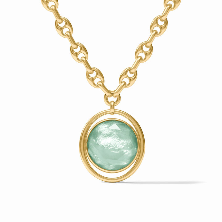 Julie Vos Laguna Statement Necklace, 24K gold plate and imported glass, toggle closure, 1.9 inch pendant