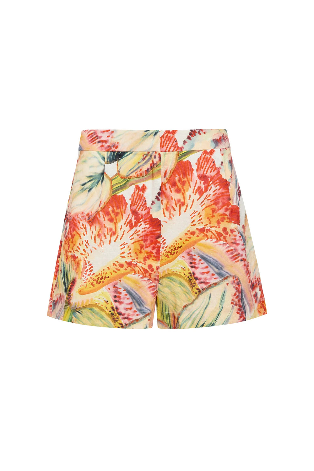 Marie Oliver Blanche Short in maximalist botanical floral print on linen-cotton blend with natural waist and fly closure - shorts only
