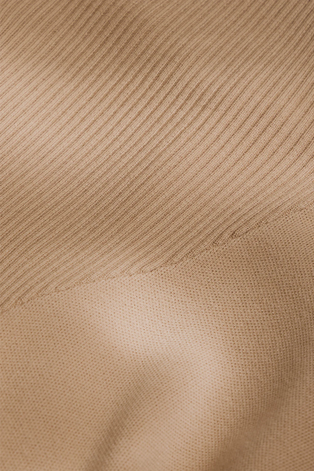 Marie Oliver Claudie Popover in Camel — close-up detail of rib knit texture