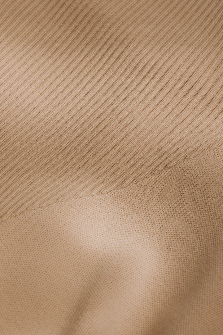 Marie Oliver Claudie Popover in Camel — close-up detail of rib knit texture