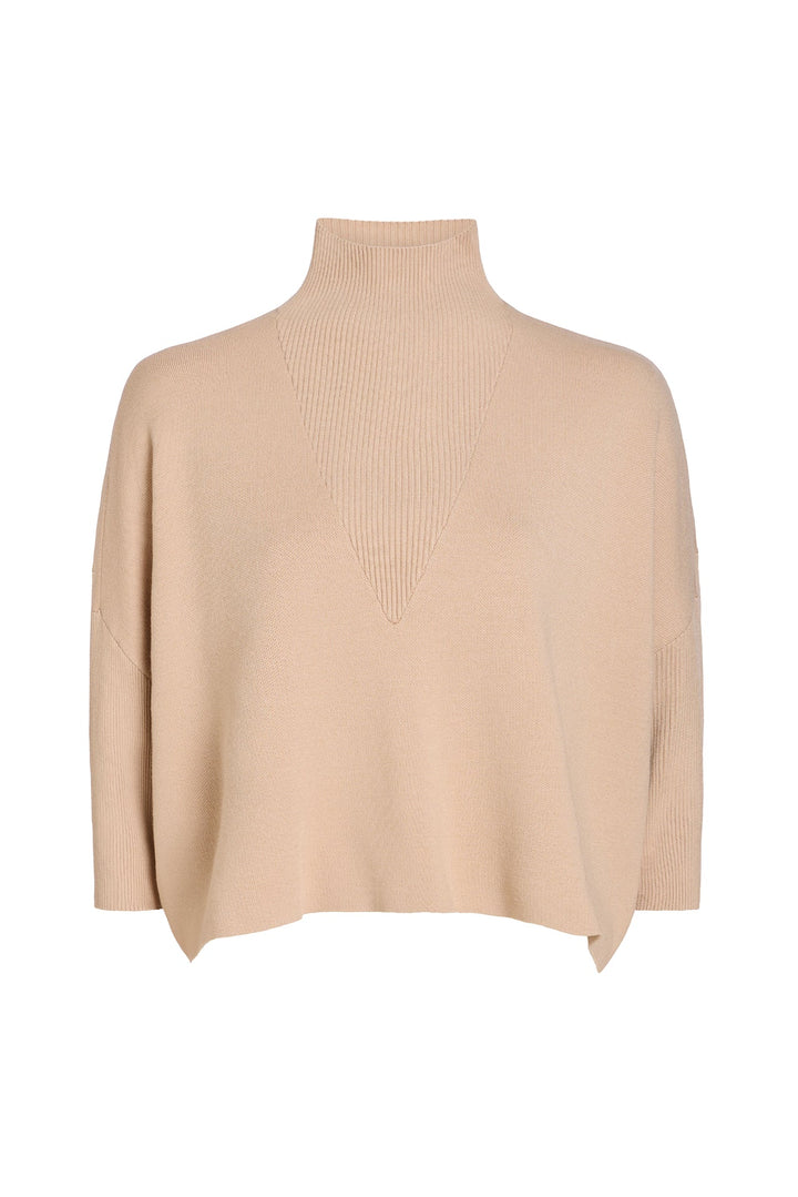 Marie Oliver Claudie Popover in Camel — ghost/flat front view showing full silhouette and neckline