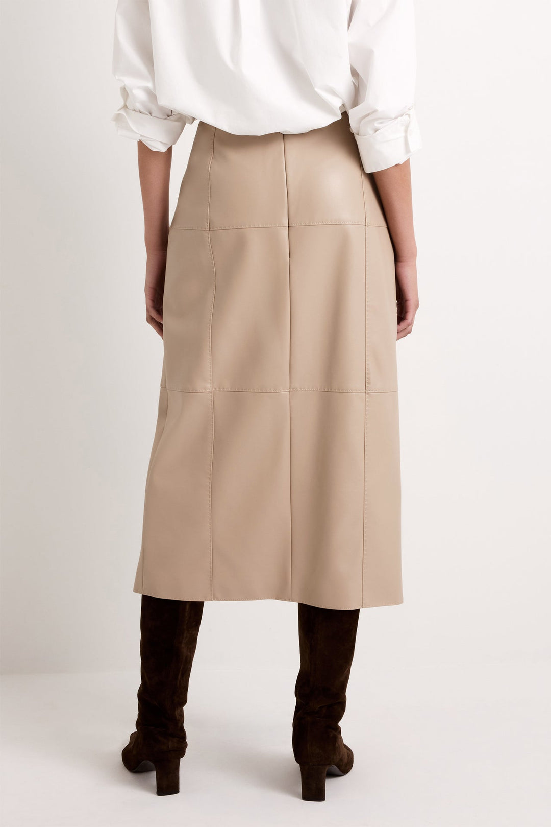 Marie Oliver Elliott Skirt in Oat — back view showing column silhouette