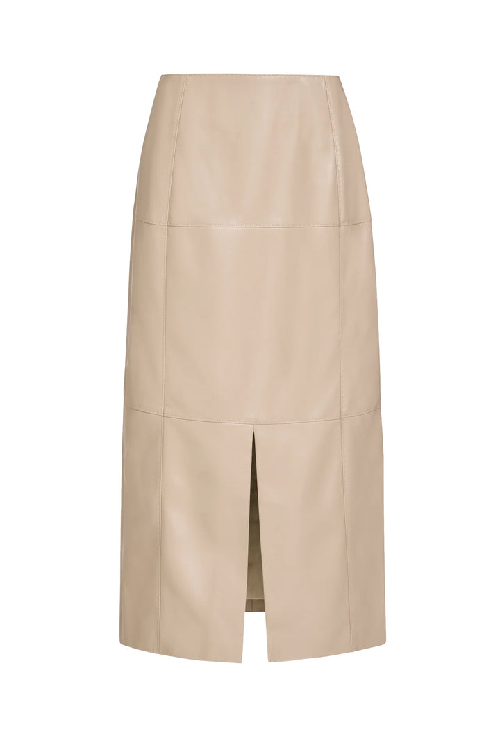 Marie Oliver Elliott Skirt in Oat — ghost/flat front view showing full silhouette and center slit