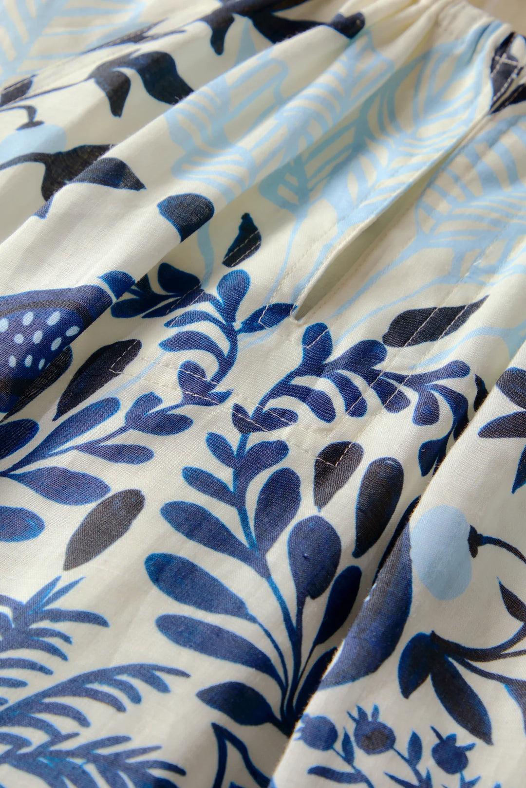 Marie Oliver Greta Dress closeup of Tropica print.
