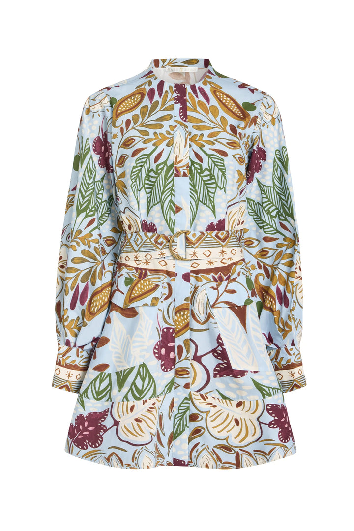 Marie Oliver Hughes Dress in Branche — flat lay, front view showing full print placement