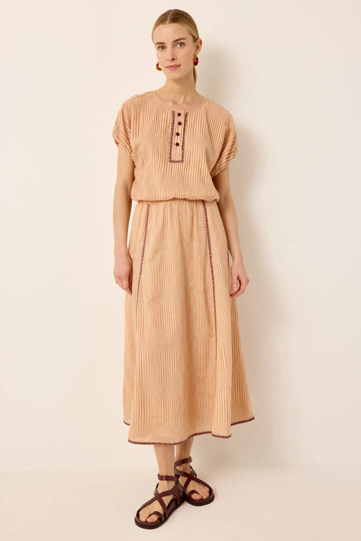Marie Oliver Sasha Skirt in Siena — front on-model, full length, styled with Jaylen top