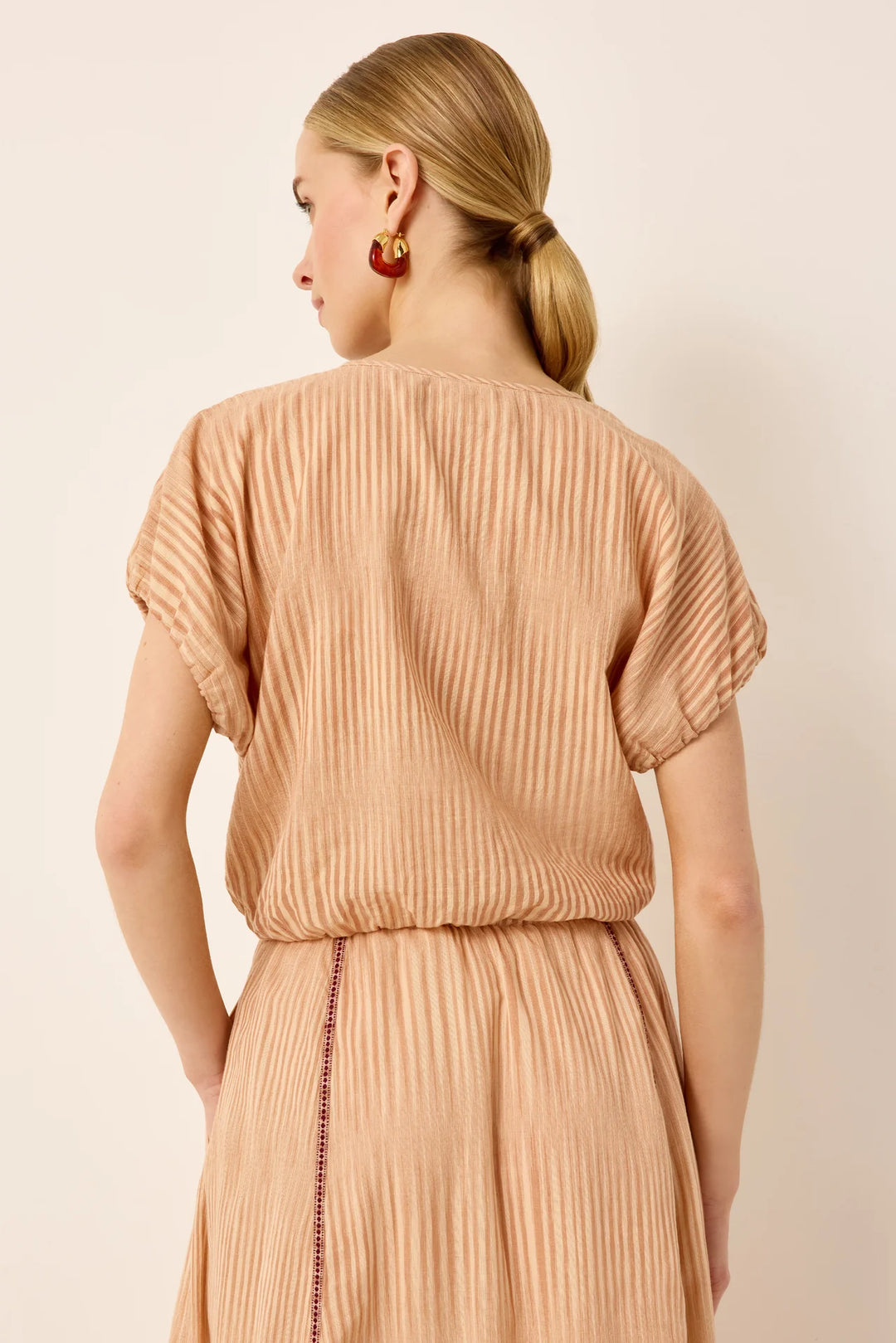 Marie Oliver Jaylen Top in Siena — back on-model, close-cropped, showing dolman sleeve and stripe direction