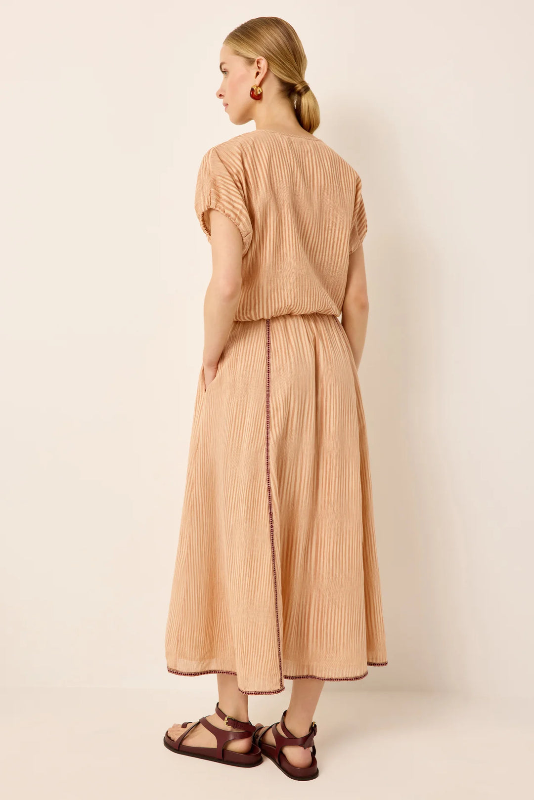 Marie Oliver Sasha Skirt in Siena — back on-model, full length, showing skirt movement