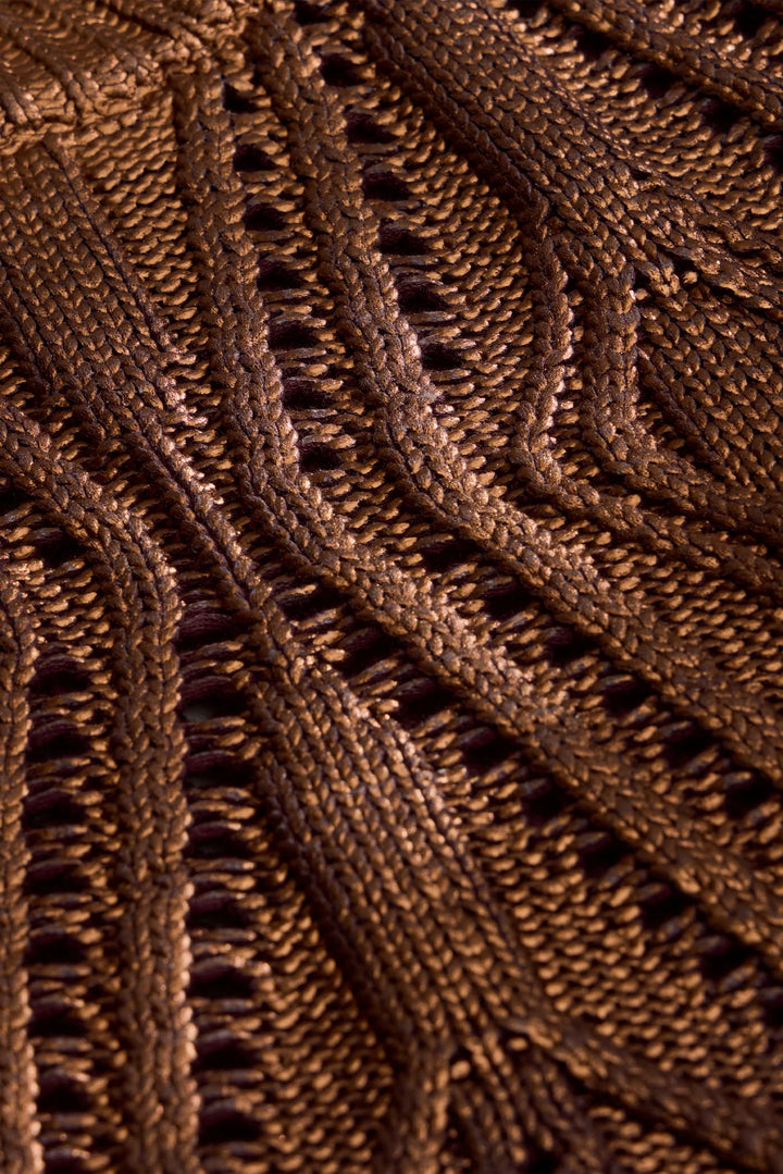 Marie Oliver McGuire Top in Chocolate — close-up detail of foiled metallic knit texture