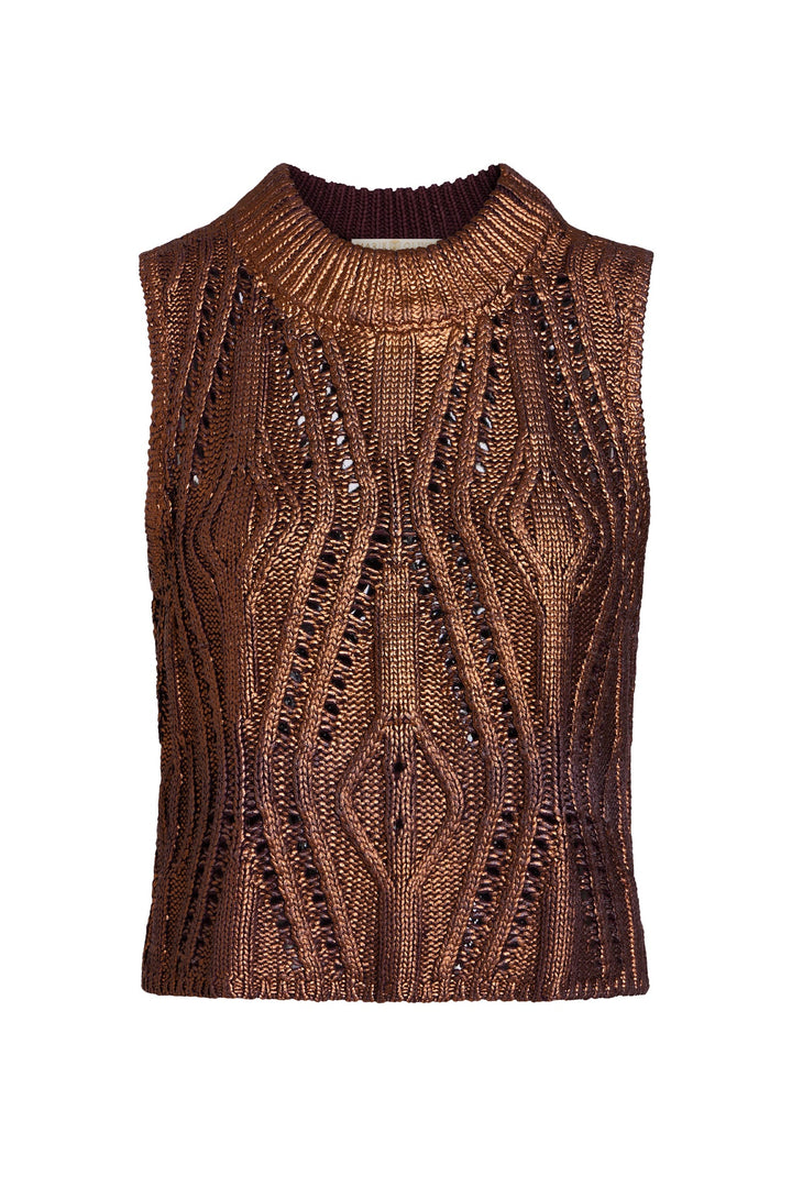 Marie Oliver McGuire Top in Chocolate — ghost/flat front view showing full silhouette and crewneck