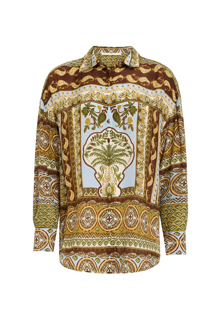 Marie Oliver Nico Shirt in Mirage — flat lay, front view showing full border print