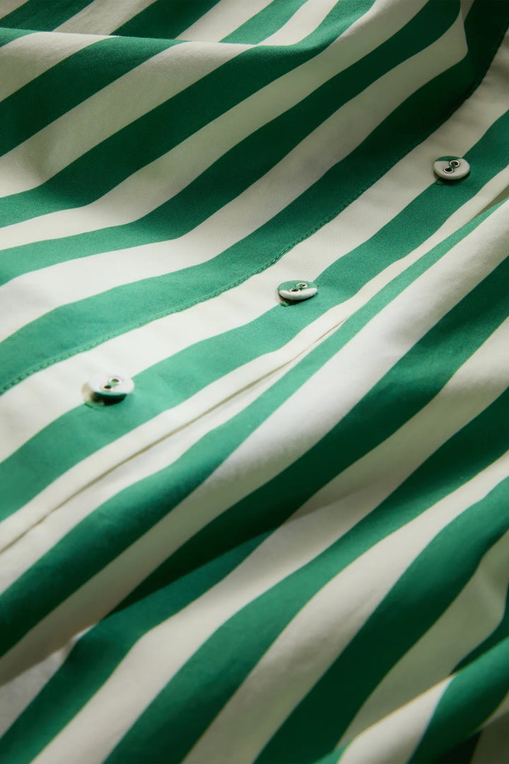 Marie Oliver Adalyn Dress in Verdure green stripe closeup of stripes on dress