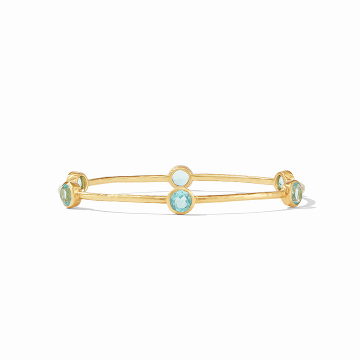Julie Vos Milano Bangle Bracelet in Bahamian Blue, 24K gold plate, imported glass, six stone detail
