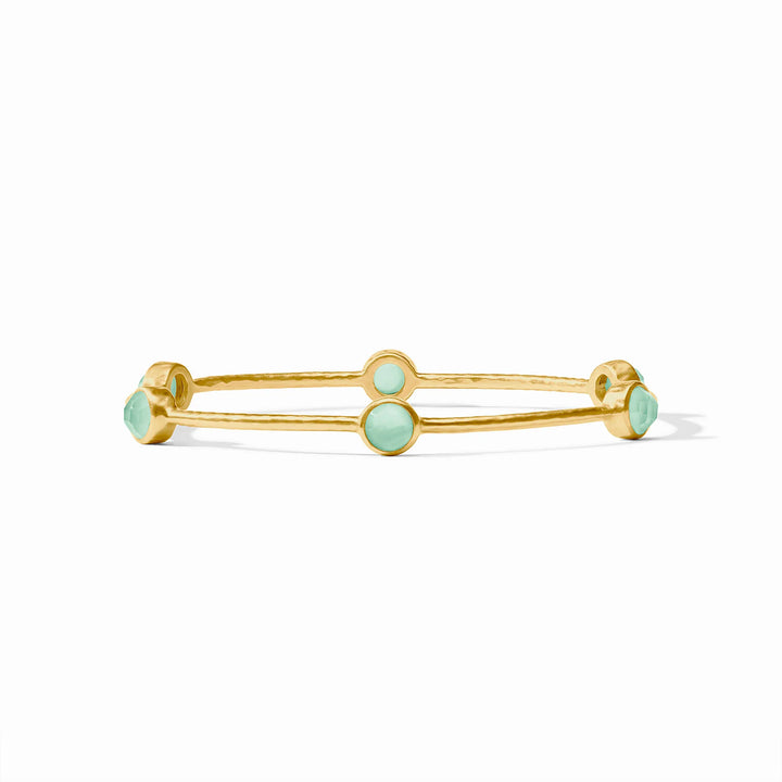 Julie Vos Milano Luxe Bangle in 24K gold plate with glass stone clusters or pearl and hammered band.