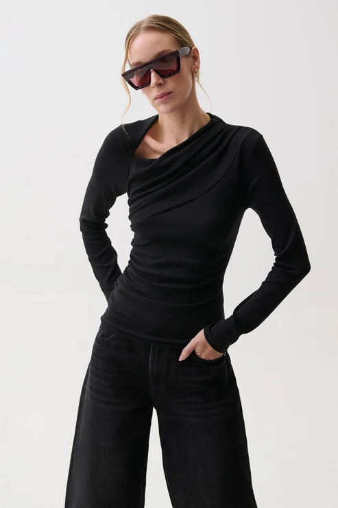 Lena Asymmetrical Knit Top in Black