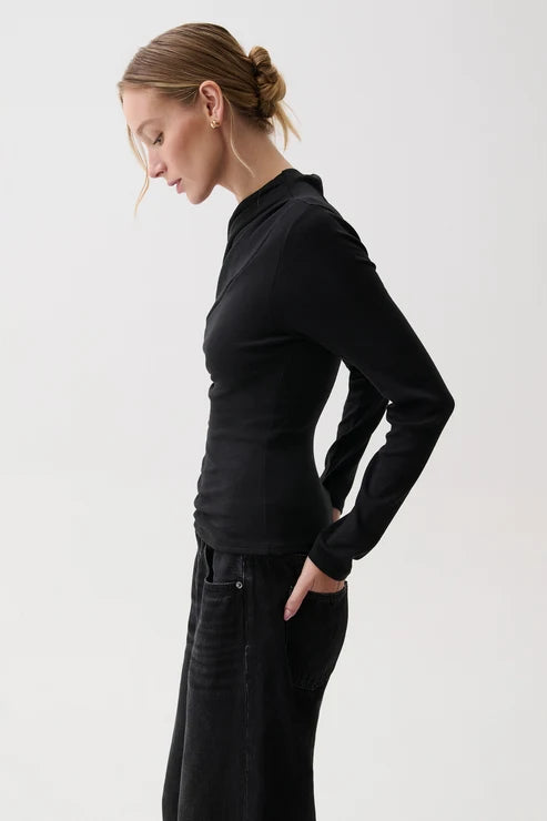 Lena Asymmetrical Knit Top in Black