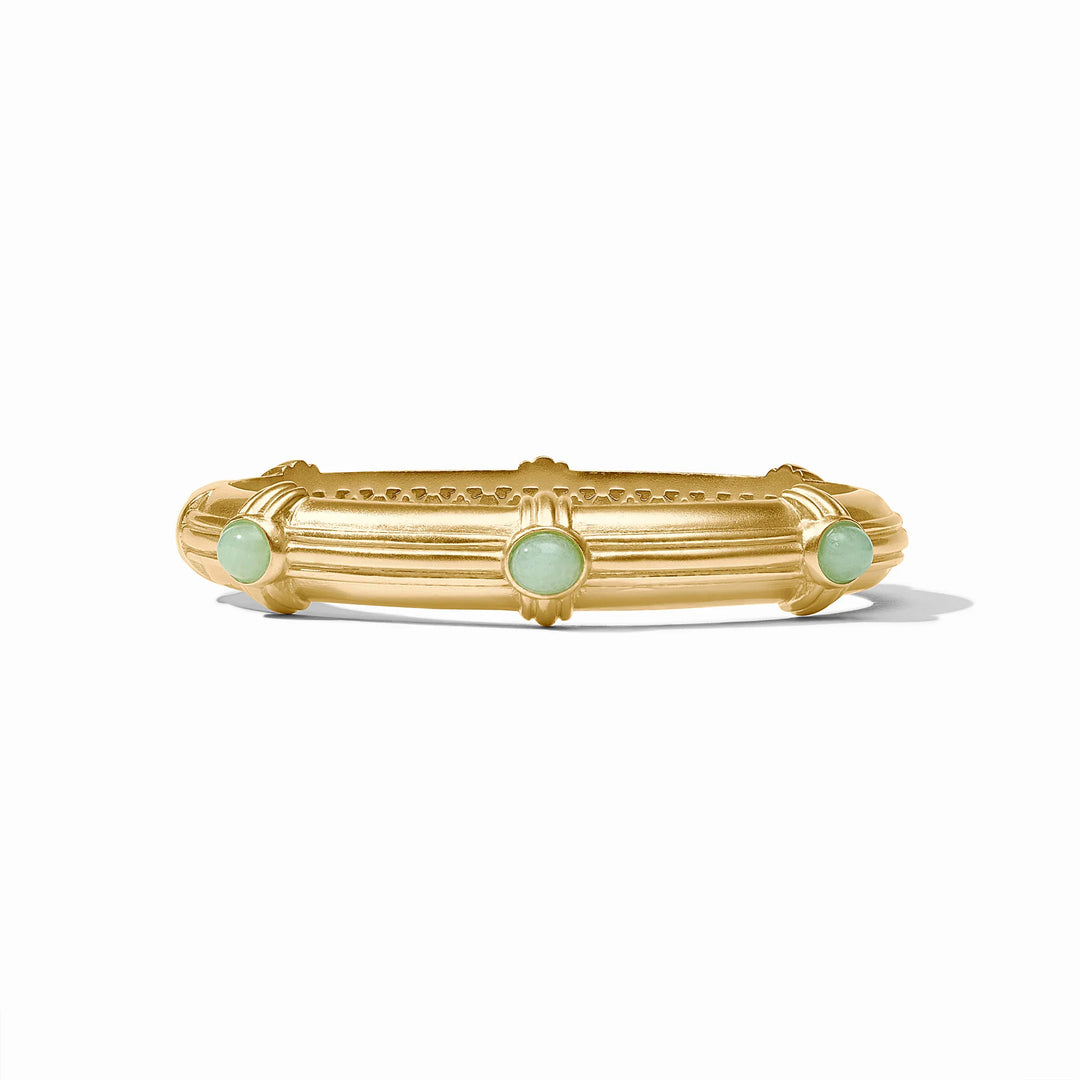 Julie Vos Portofino Stone Hinge Bangle in Aqua Jade, 24K gold plate, spring hinge closure, 0.5 inch width