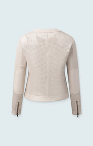 Perforated Leather Moto Jacket- Bone