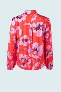 Printed Button Down Blouse- Satin Pink Floral