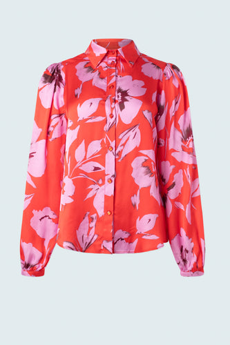 Printed Button Down Blouse- Satin Pink Floral