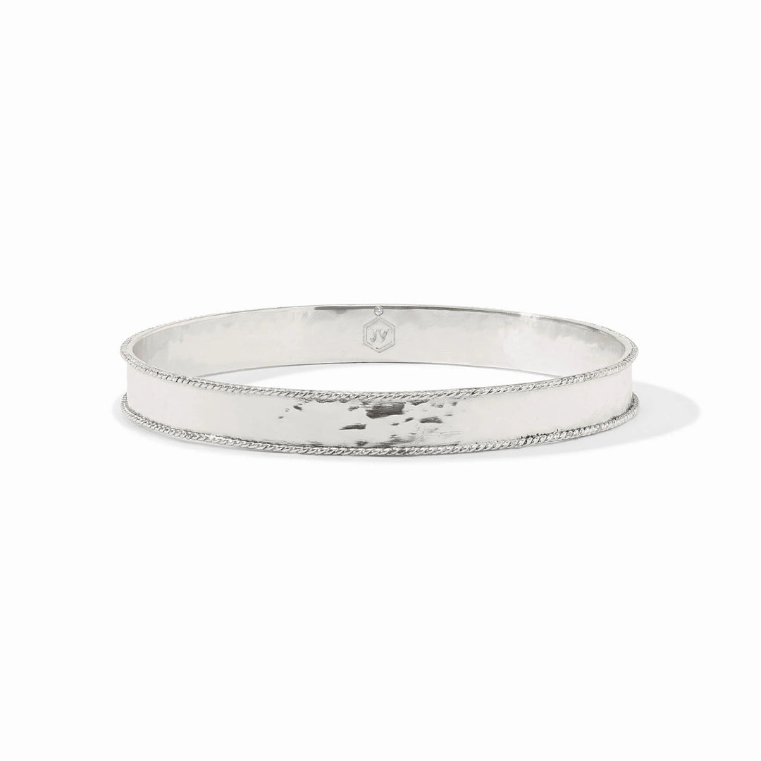 Julie Vos Savoy Bangle in silver plate with hammered face and rope-edge detail.