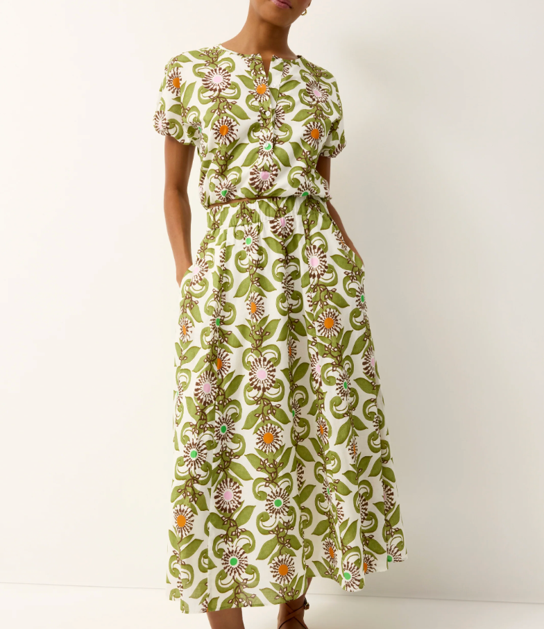Sasha Pull-On Printed Midi Skirt