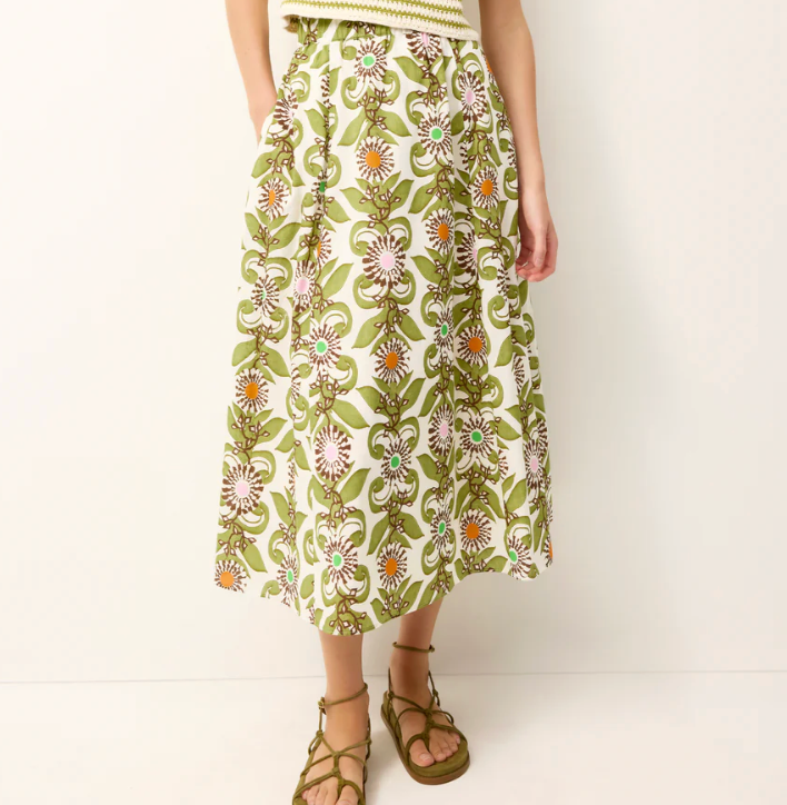 Sasha Pull-On Printed Midi Skirt