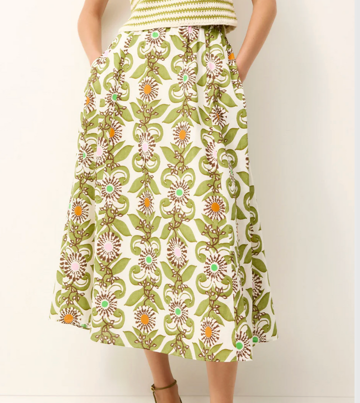 Sasha Pull-On Printed Midi Skirt