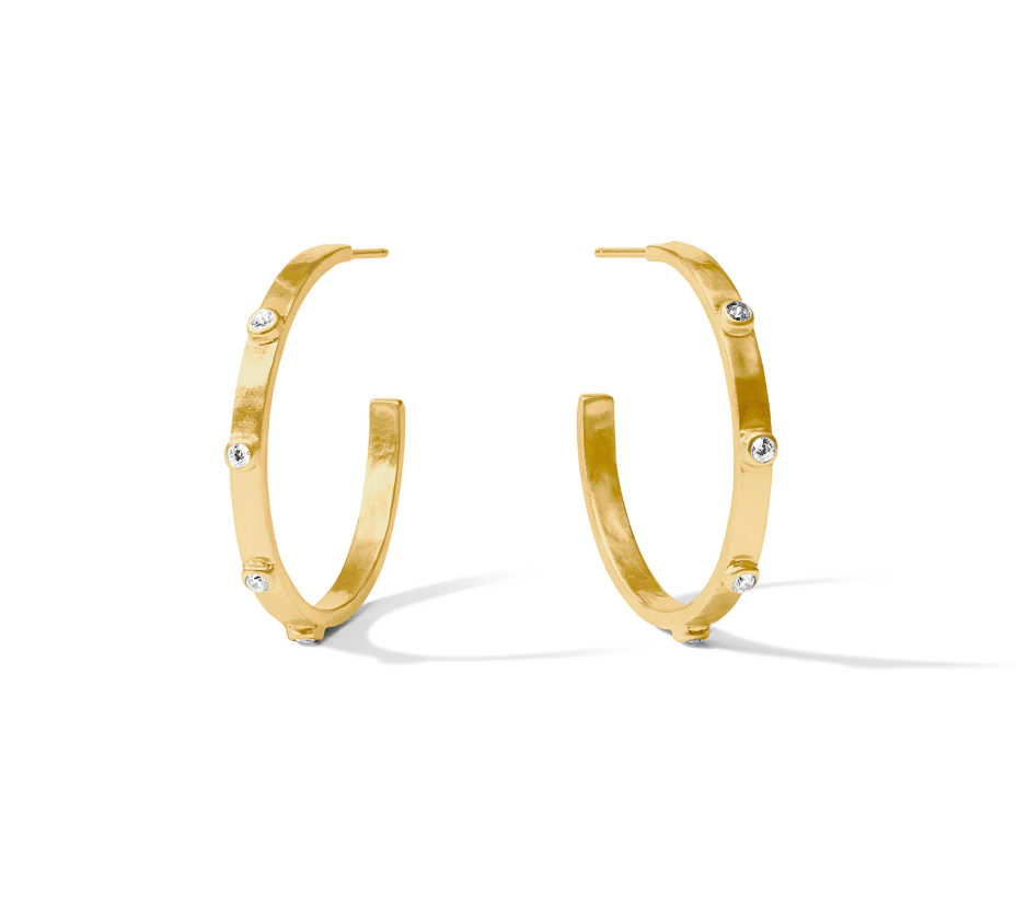 Crescent Stone Hoop Earrings in Cubic Zirconia