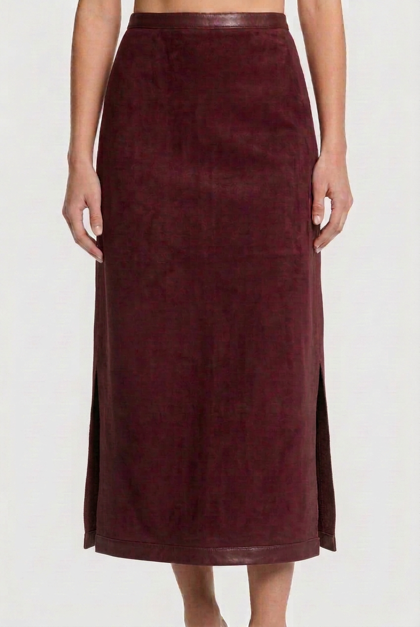 Cassie Skirt in Maroon Suede
