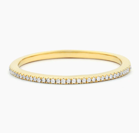 Ella Stein For All Eternity Stack Ring in gold — straight-on front view showing full half-eternity pavé diamond setting and slim band silhouette.