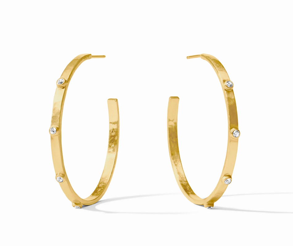 Crescent Stone Hoop Earrings in Cubic Zirconia